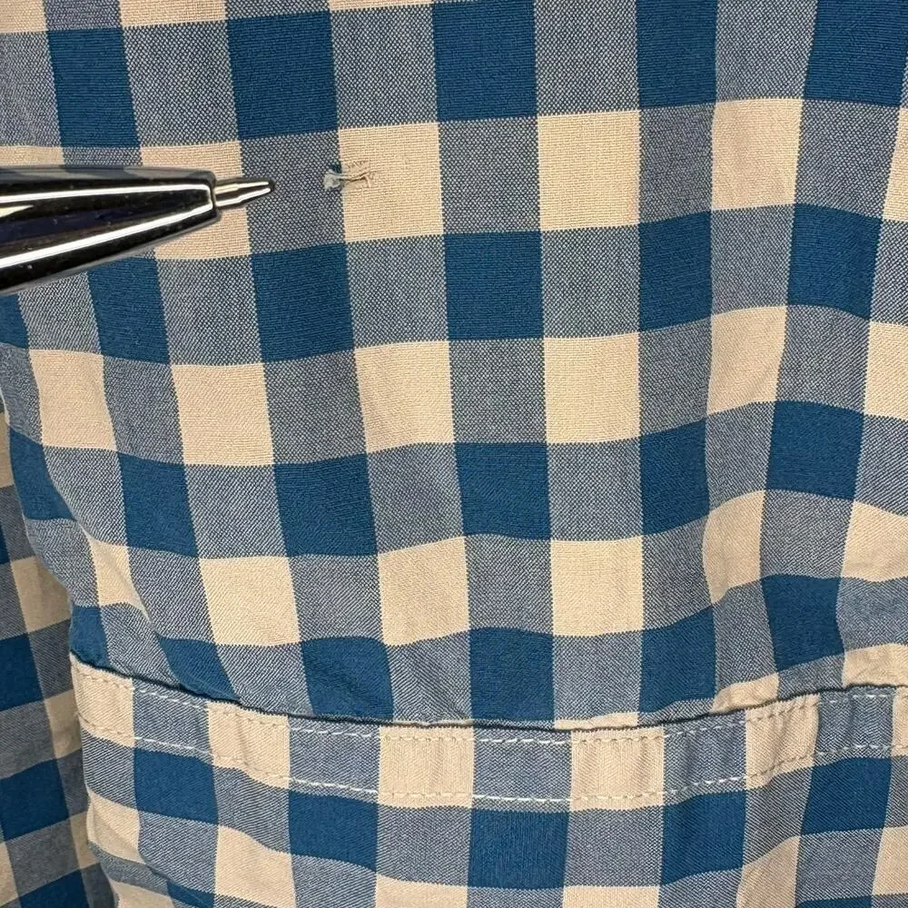 J.Crew Blue Tan Gingham Plaid Cotton Button-Up Casual Dress Shirt‎ Mens Sz XL